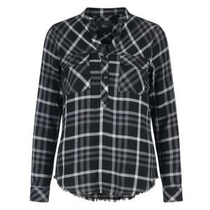 Rails Redding Frayed Trim Plaid Hi Lo Shirt In Ink Grey White Size XS
